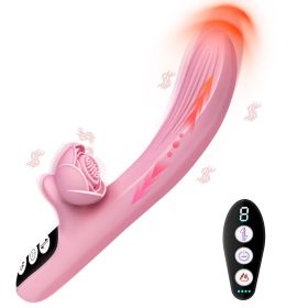 Thrusting Dildo Vibrator with 7 Vibrations, Clitoral Stimulator with Heating Tip and LCD Display, G Spot Rose Vibrator for Women